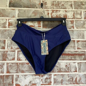 SHEKINI Women's Navy Bottom Twist Front Cheeky Swimsuit Ruched Bottoms